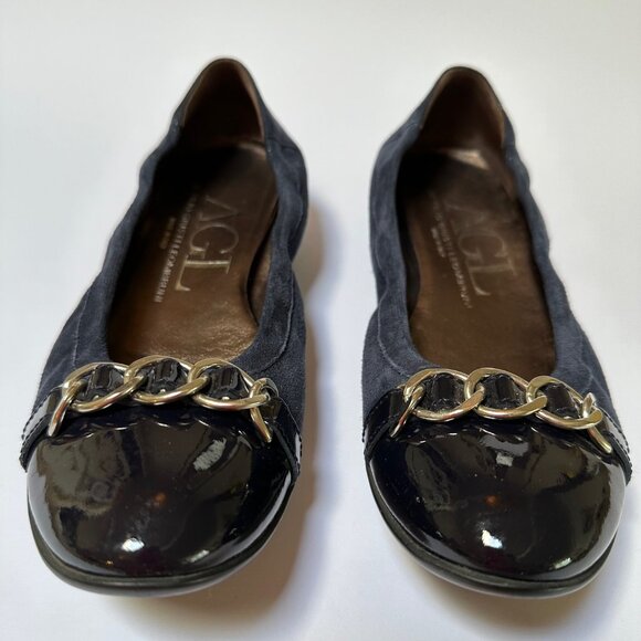 AGL Suede Chain-Link Accents Ballet Flats Navy blue - Picture 2 of 11